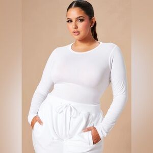 Fashion Nova White Krystal Crew Neck Long Sleeves bodysuit 712